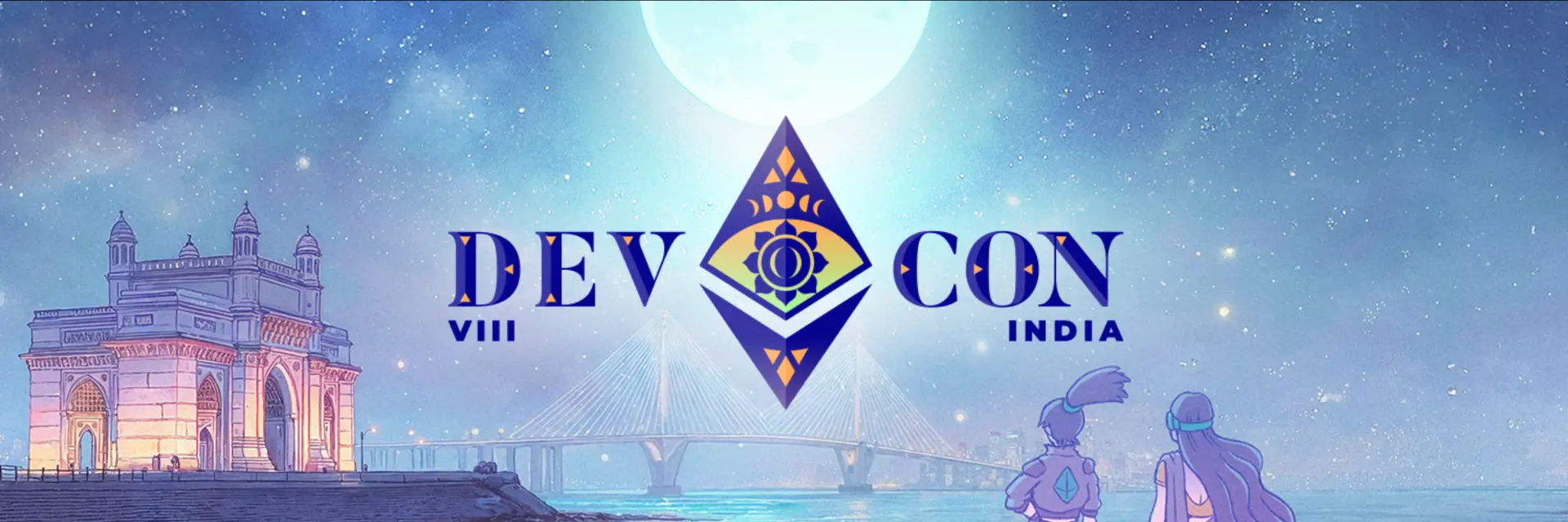Devcon 8 India banner with Gateway of India and Ethereum diamond logo